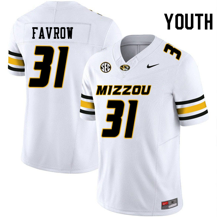 Youth #31 Anthony Favrow Missouri Tigers College Football Jerseys Stitched-White